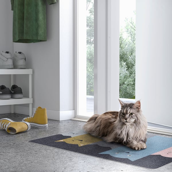 TURISTVÄG Door mat, indoor, cat pattern, 60x90 cm