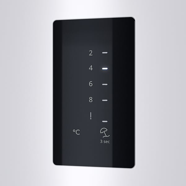 Digital control panel of refrigerator with temperature and timer display.