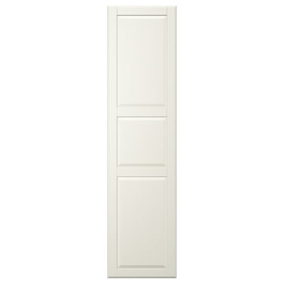 White cabinet door with three panels, smooth finish, rectangular shape.