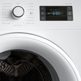 Frontload washer/dryer combo with control panel, drum, and display timer.