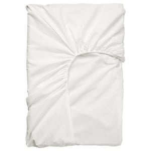 A white ULLVIDE fitted sheet, cotton-lyocell, fits 8 cm thick mattresses, soft & breathable.