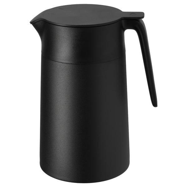 Black UNDERLÄTTA insulated flask, sleek and cylindrical with a sturdy handle and spout for easy pouring.