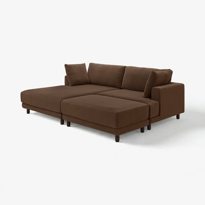 UPPÅKRA 3-seat modular sofa, with chaise longue, left with footstool/Samsala dark brown