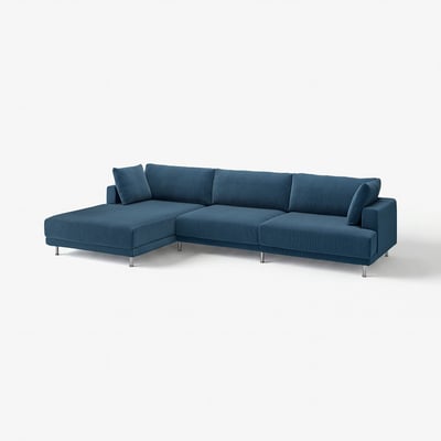 Blue UPPÅKRA sectional sofa with clean lines and plush cushions, elevated by metal legs for a modern, comfortable look.