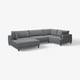 Modern grey l-shape sectional sofa with deep cushions and wooden legs.