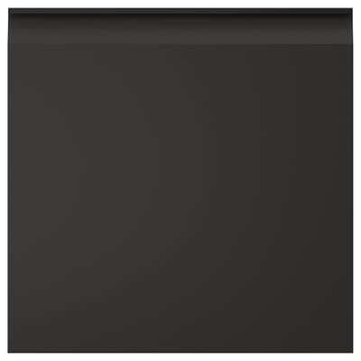 Black kitchen cabinet, square, modern with chamfered edges, same-tone handle.