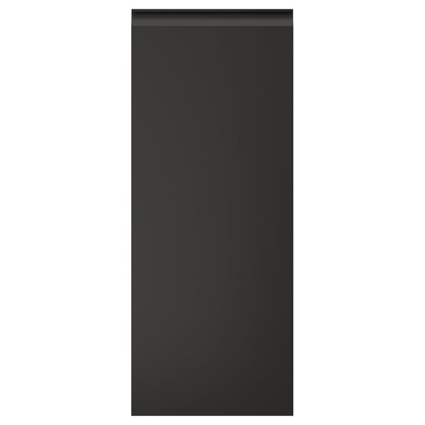 UPPLÖV: sleek black kitchen cabinet with modern matte finish, chamfered edges, integrated handles.