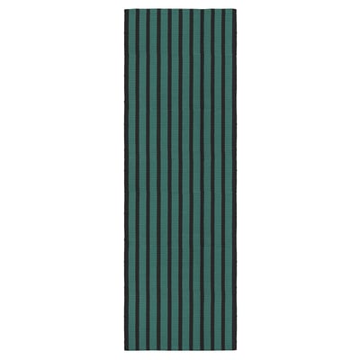 VÄGSKYLT rug, blue-green/black stripes, rectangular, cotton.