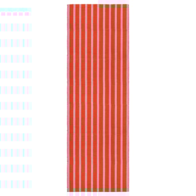 Red and white striped rectangular cotton rug.