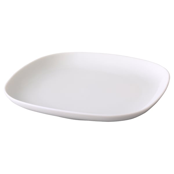 Square white VÄRDERA porcelain plate, smooth edge design.