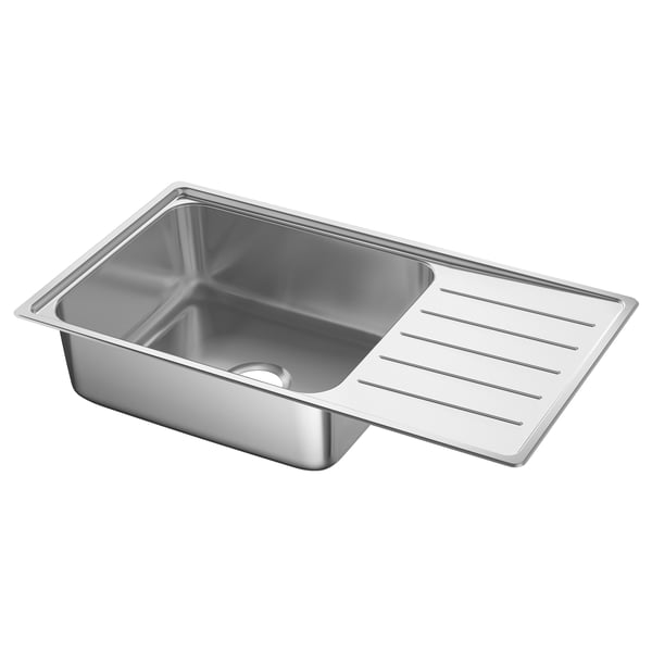 Stainless steel VATTUDALEN sink with right drainboard & 25-year guarantee.