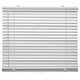 White venetian blinds, featuring 35 mm aluminum slats and robust plastic components, designed for easy light and privacy control.