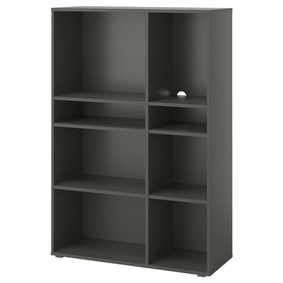 VIHALS black modular bookshelf with open cube design for versatile storage.