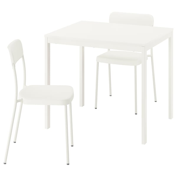 White VIHALS table & chairs - modern minimalist design.