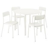 IKEA VIHALS white round dining table and four chairs set, minimalist design.