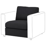 VIMLE black fabric armchair with white legs.