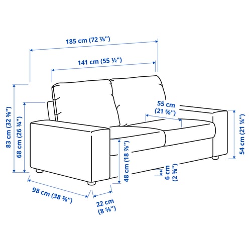 Illustration with measurements for the product: VIMLE.