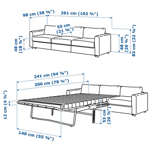 Illustration with measurements for the product: VIMLE.