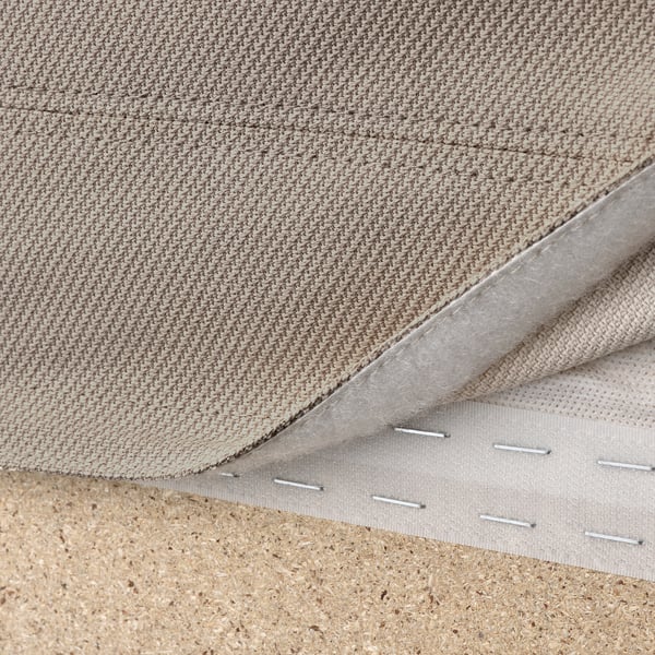Close-up of VIMLE sofa sectional, showcasing removable, machine-washable hallarp fabric cover with metal fasteners.