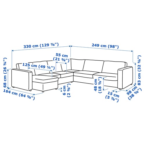 Illustration with measurements for the product: VIMLE.