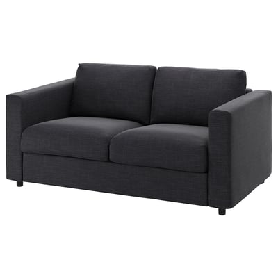 Dark gray VIMLE loveseat with soft, textured fabric and plush cushions.