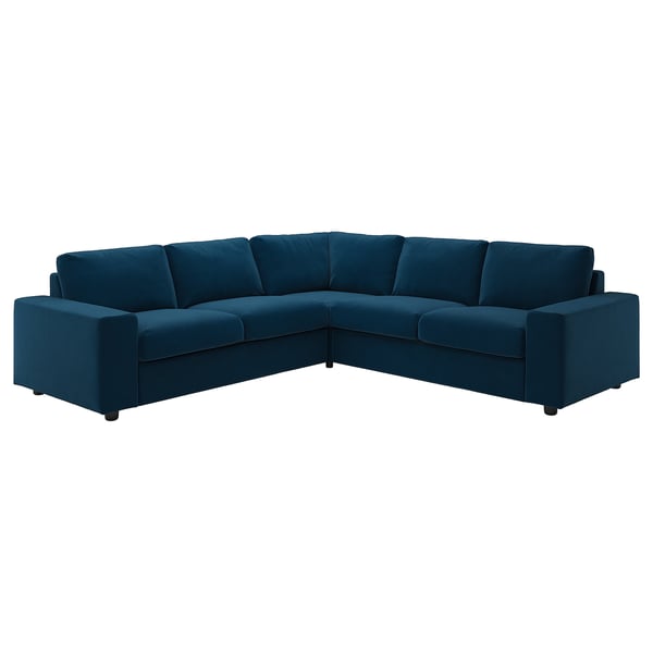 Blue velvet VIMLE sectional sofa with deep cushions.