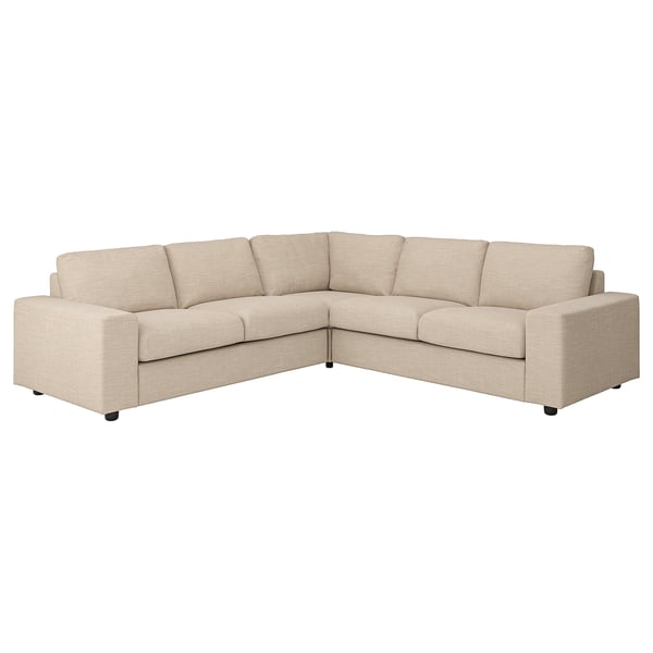 Beige VIMLE sectional sofa, modern minimalist design, corner shape, beige fabric.