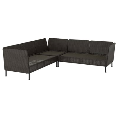 VITTSKÄR 4-seat modular corner sofa, outdoor/plastic rattan dark grey