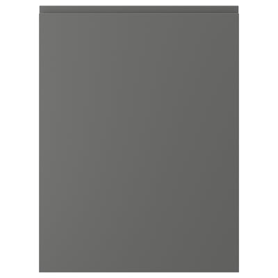 VOXTORP grey kitchen cabinet with smooth dark surface and integrated handle.