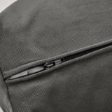 Close-up of gray fabric sofa zipper, showcasing high-quality texture and craftsmanship.