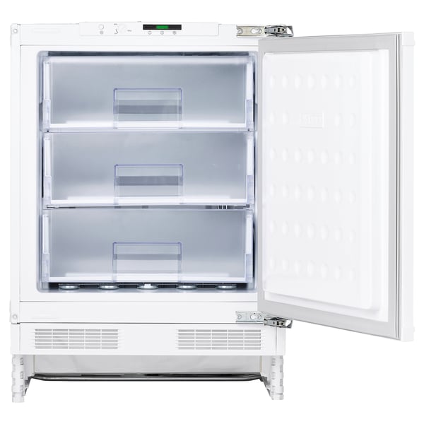YTTERNÄS white under-counter freezer, fully integrated, three drawers.