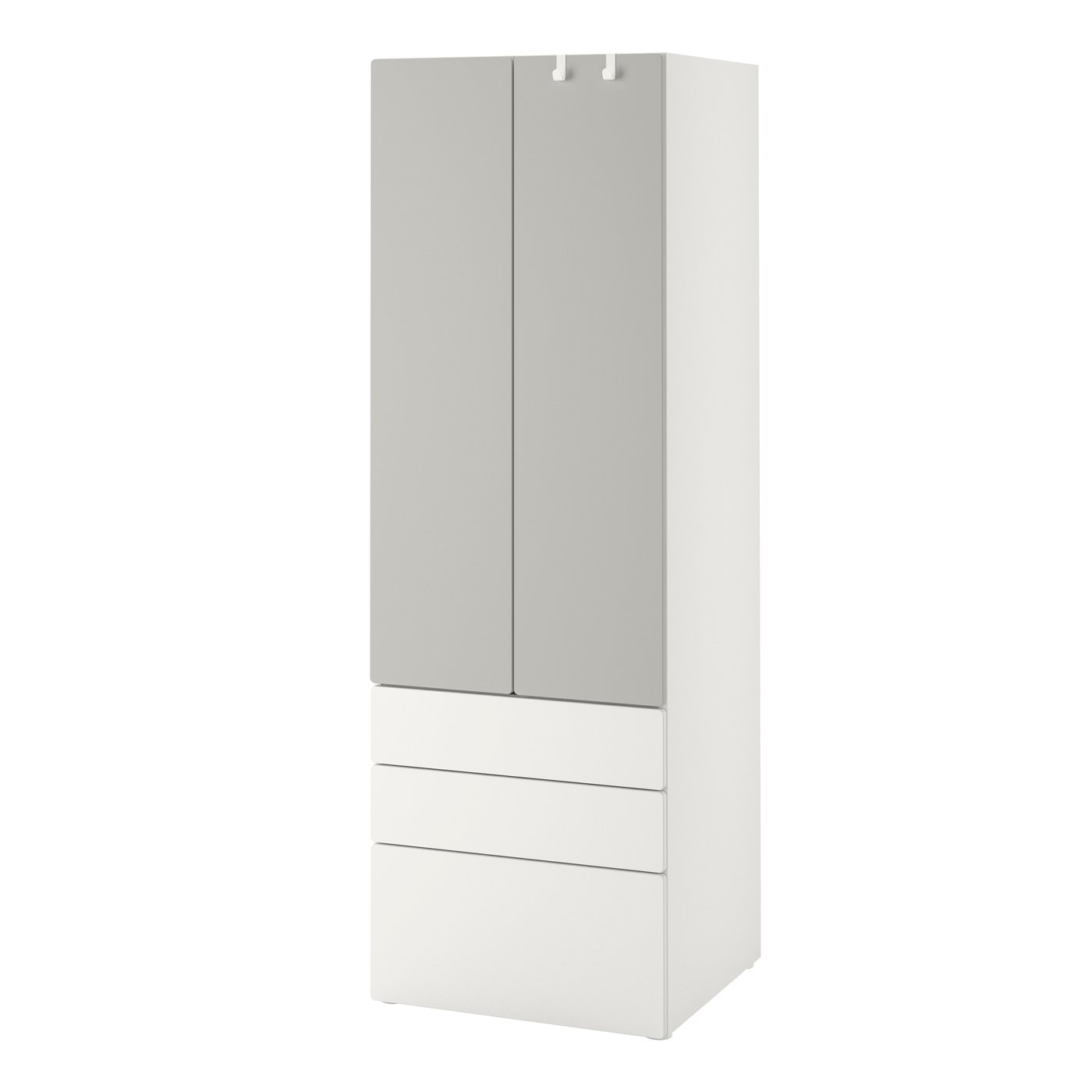 IKEA - SMÅSTAD / PLATSA vaatekaappi, valkoinen harmaa/ja 3 laatikkoa