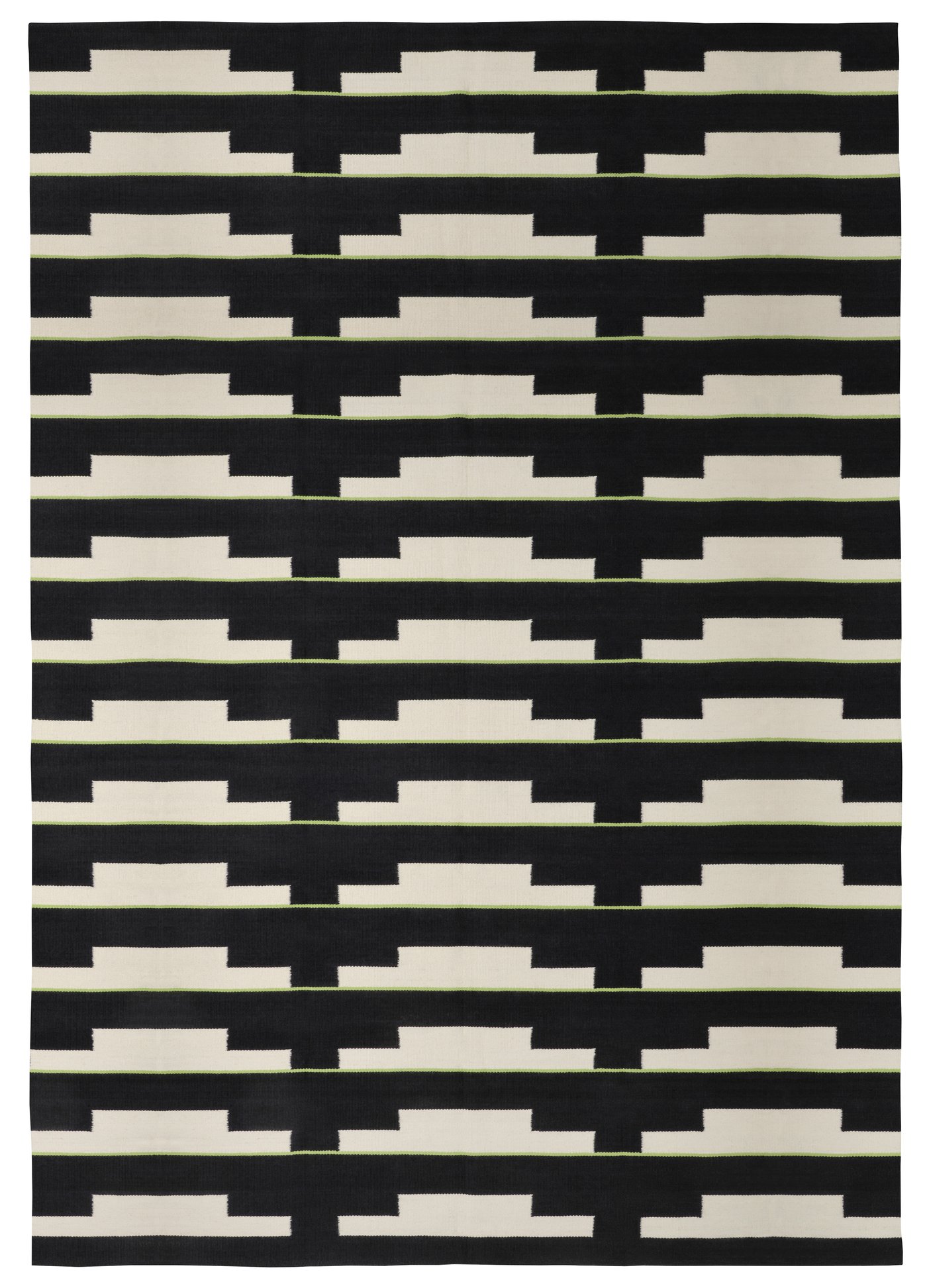 IKEA - STOCKHOLM 2025 matto, kudottu, musta/valkoinen/vaaleanvihreä käsinkudottu, 240x350 cm