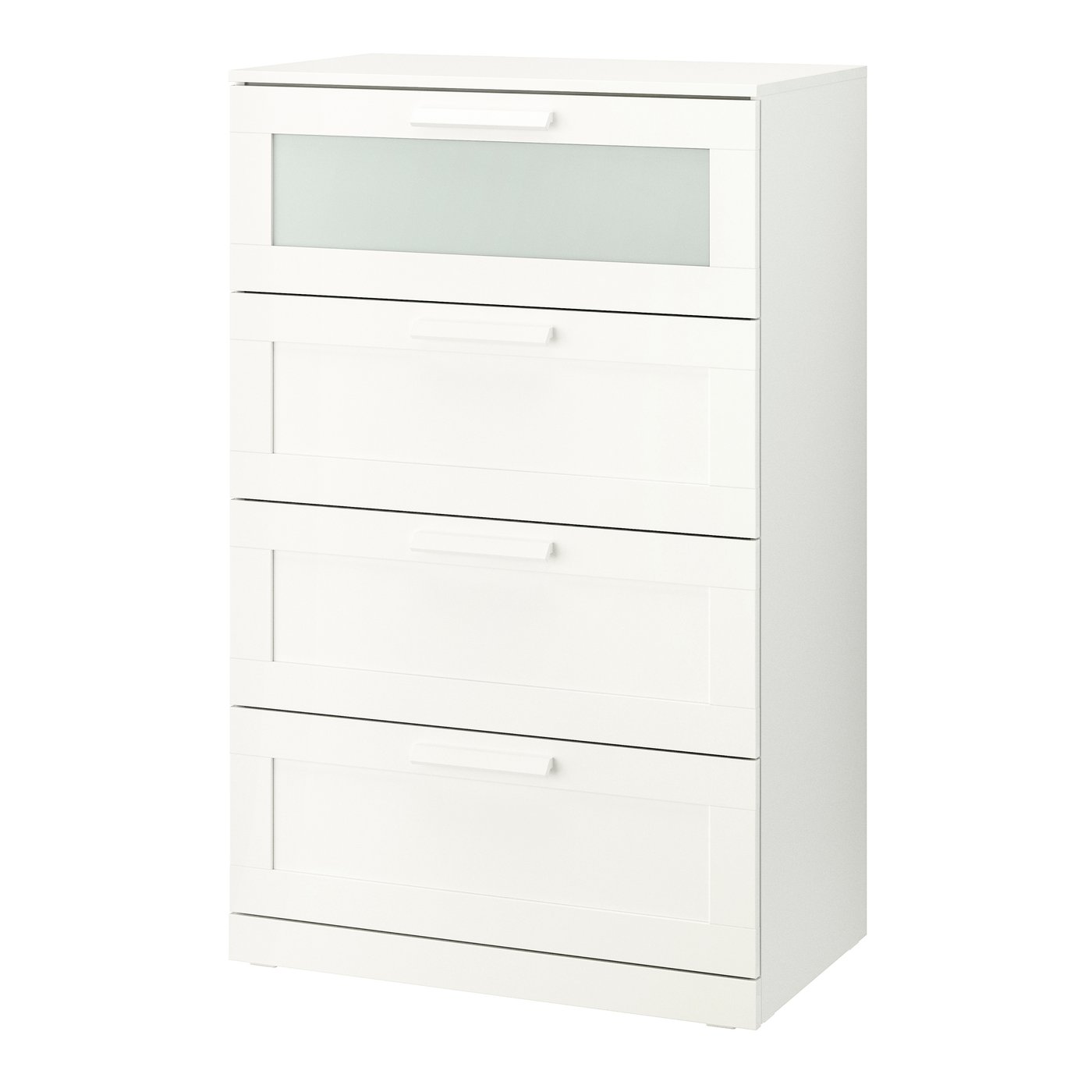 IKEA - BRIMNES lipasto, 4 laatikkoa, valkoinen/huurrelasi