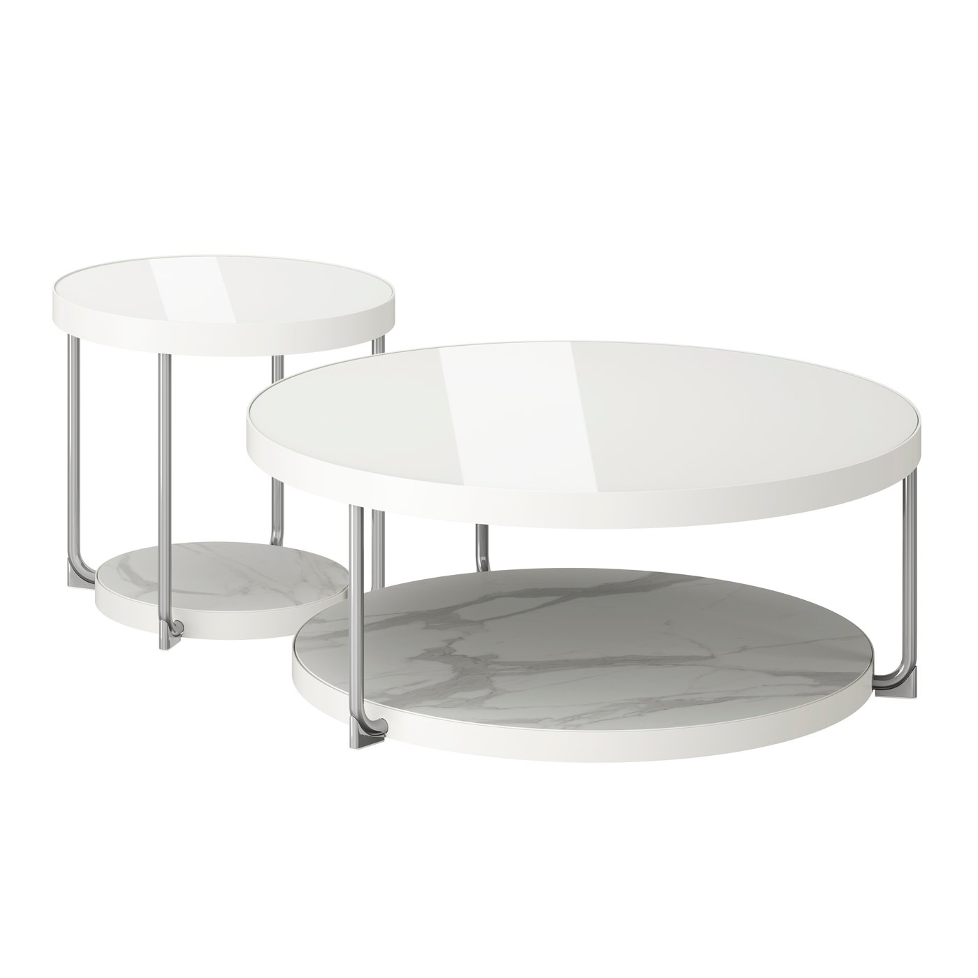 IKEA - FRÖTORP sohva-/apupöytä, 2 kpl, valkoinen kromattu/valkoinen lasi
