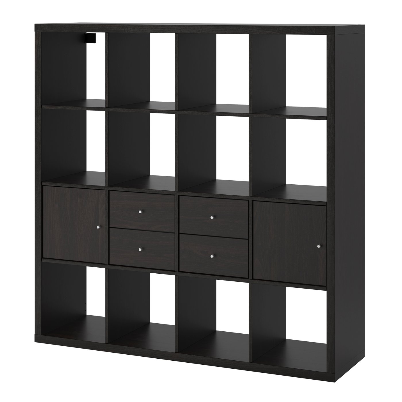 IKEA - KALLAX hylly ja 4 sisustetta, mustanruskea