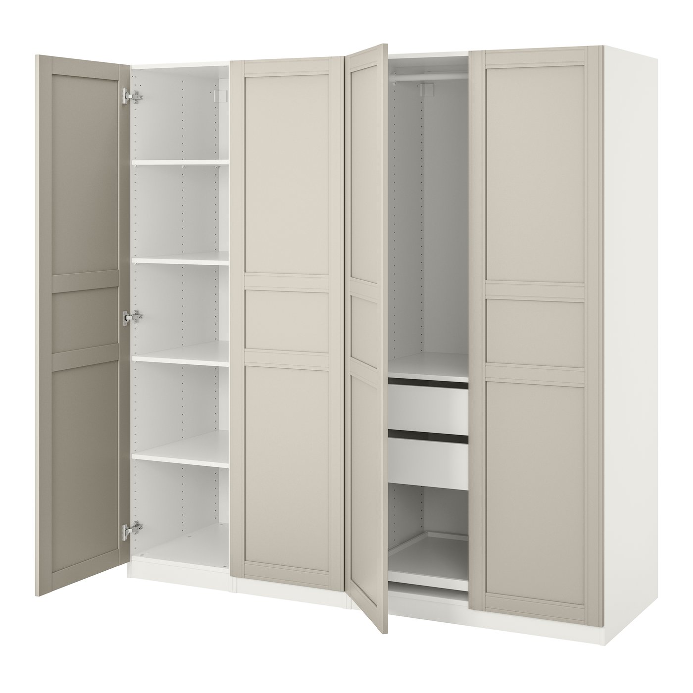 IKEA - PAX / FLISBERGET vaatekaappi, valkoinen/vaalea beige, 200x60x201 cm