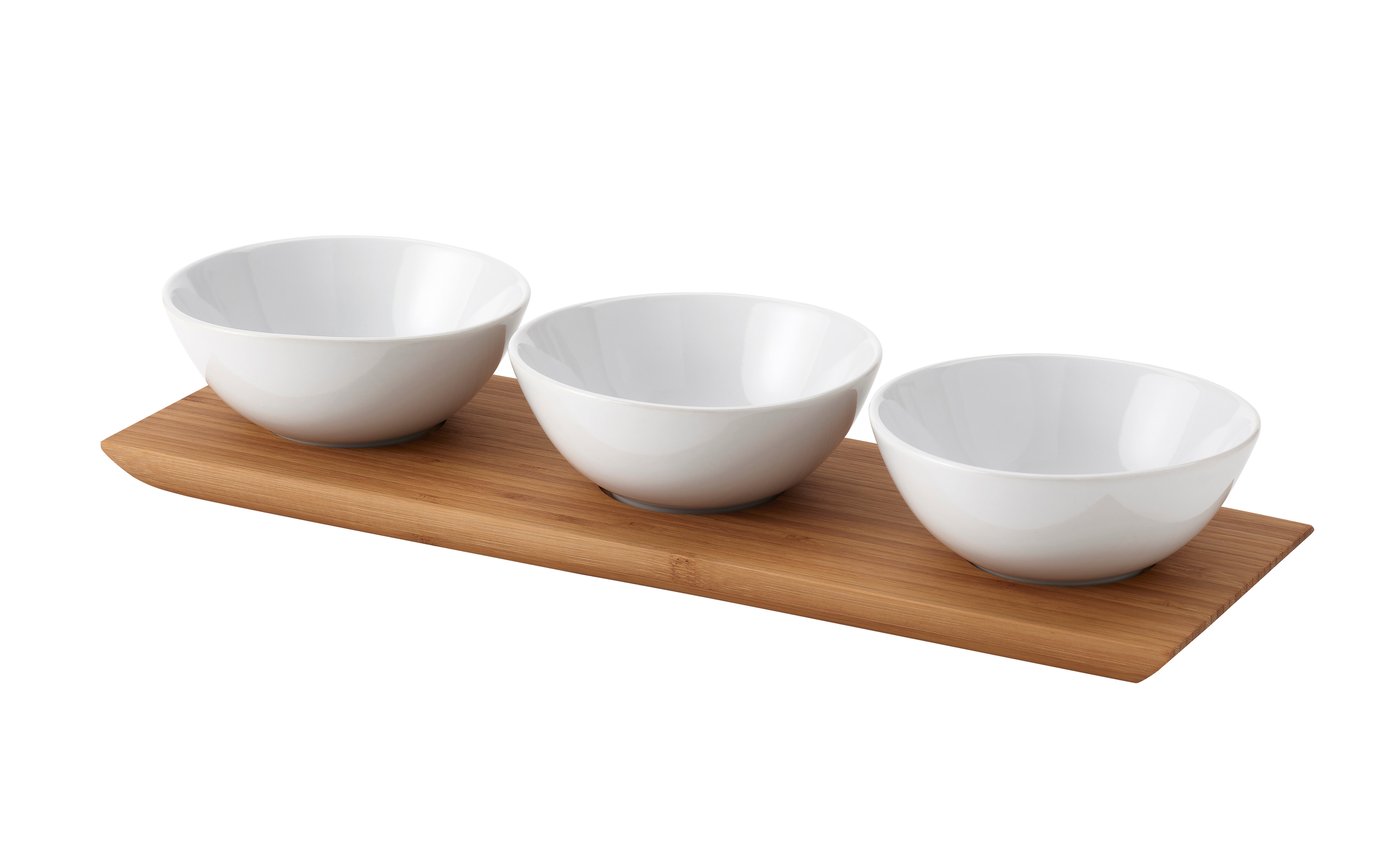 IKEA - TYNGDLÖS tarjotin + 3 kulhoa, bambu/valkoinen