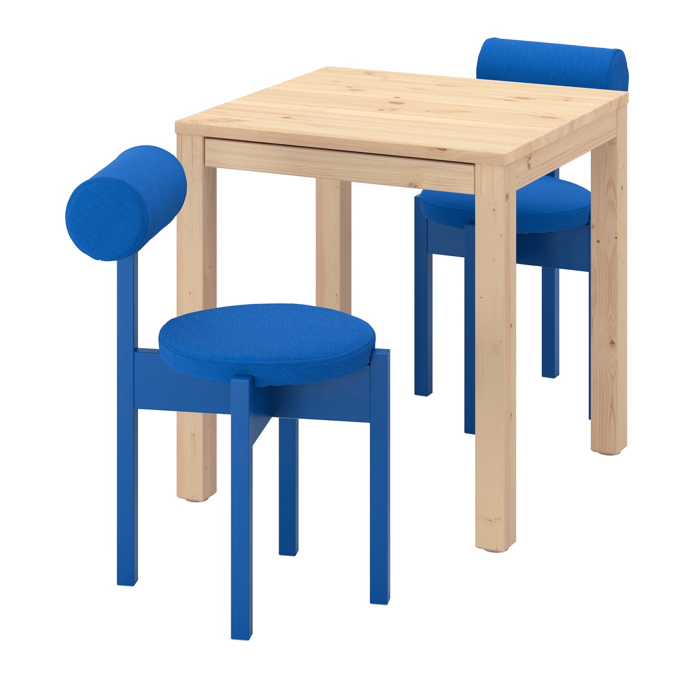 IKEA - IKEA PS 2026 pöytä + 2 tuolia, mänty/Knäbäck kirkkaansininen