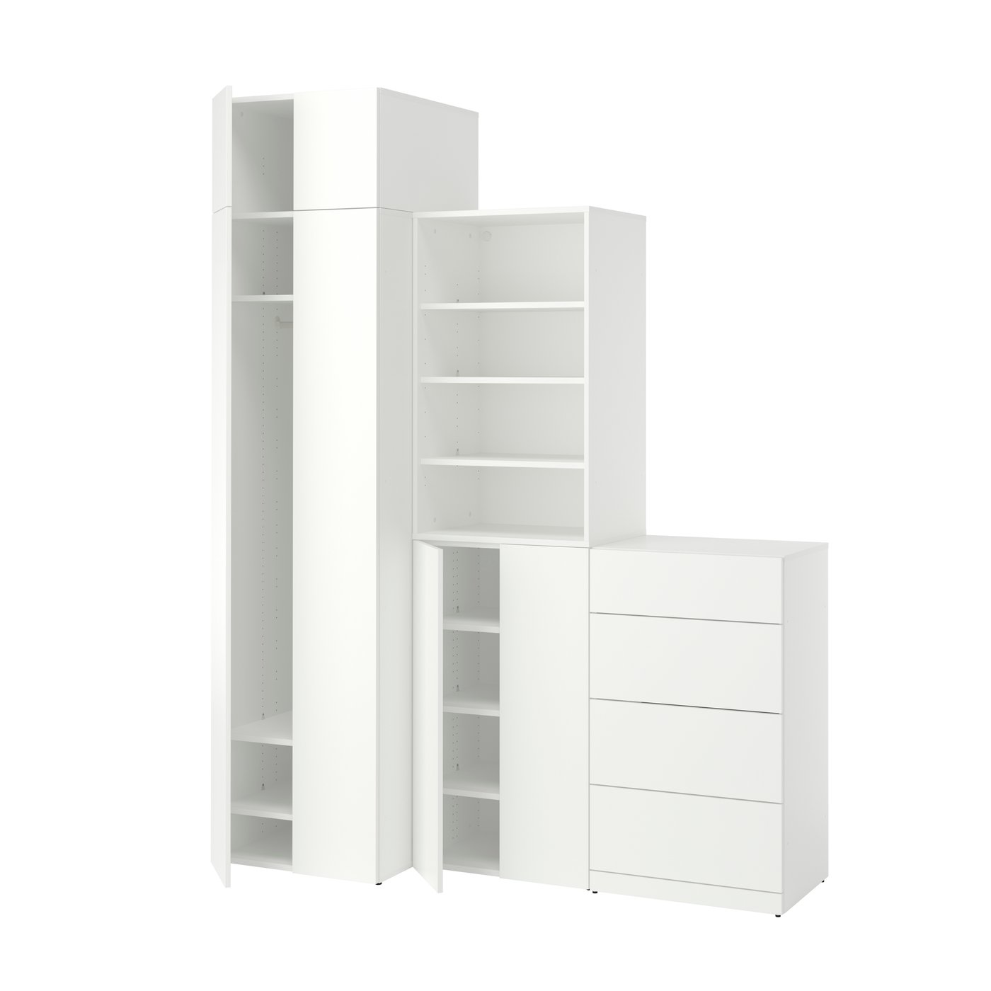 IKEA - LASTARE vaatekaappikokonaisuus, valkoinen/korotusosalla