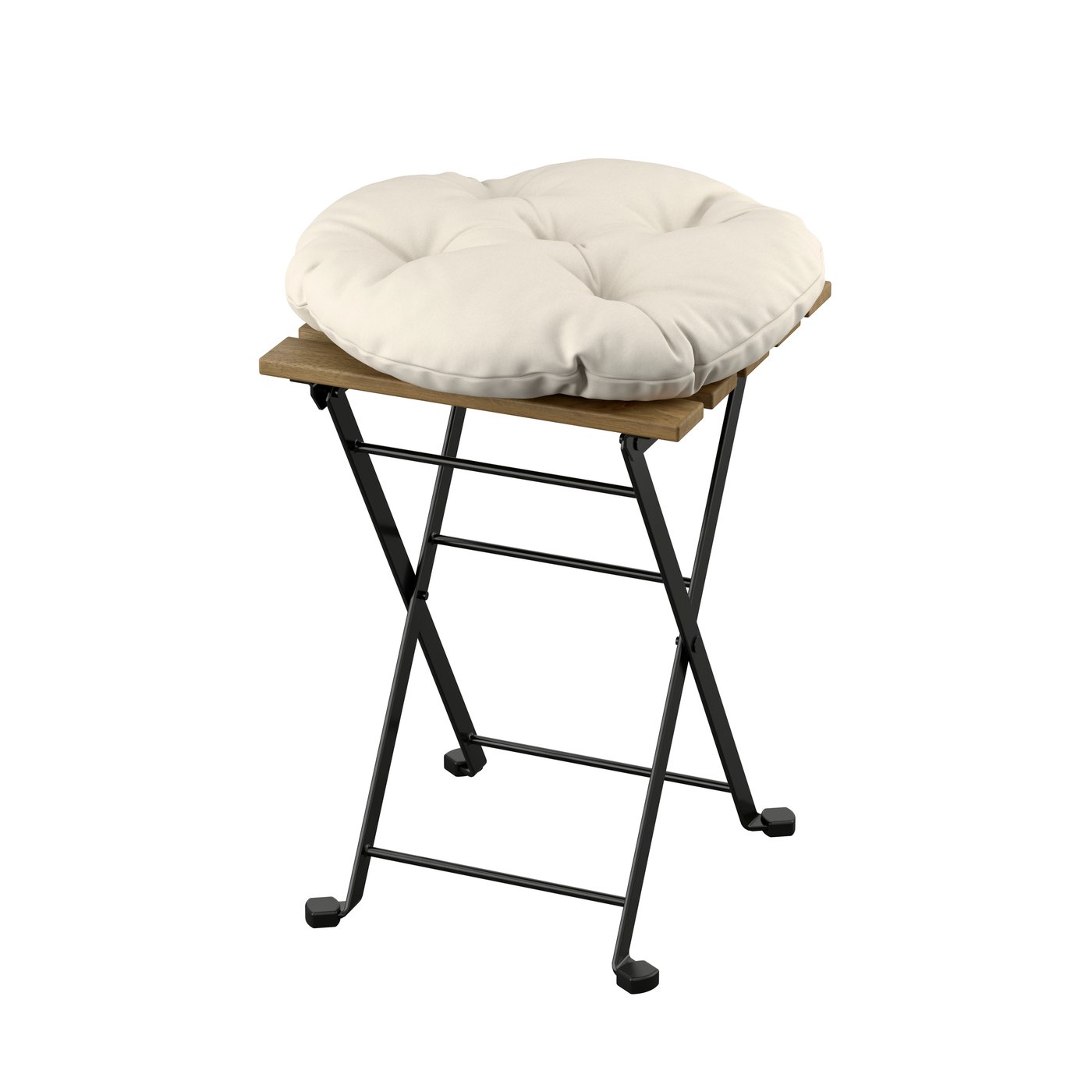 IKEA - TÄRNÖ rahi/jakkara, ulkokäyttöön, kokoontaitettava musta / vaaleanruskeaksi petsattu/Kuddarna vaalea harmaanbeige