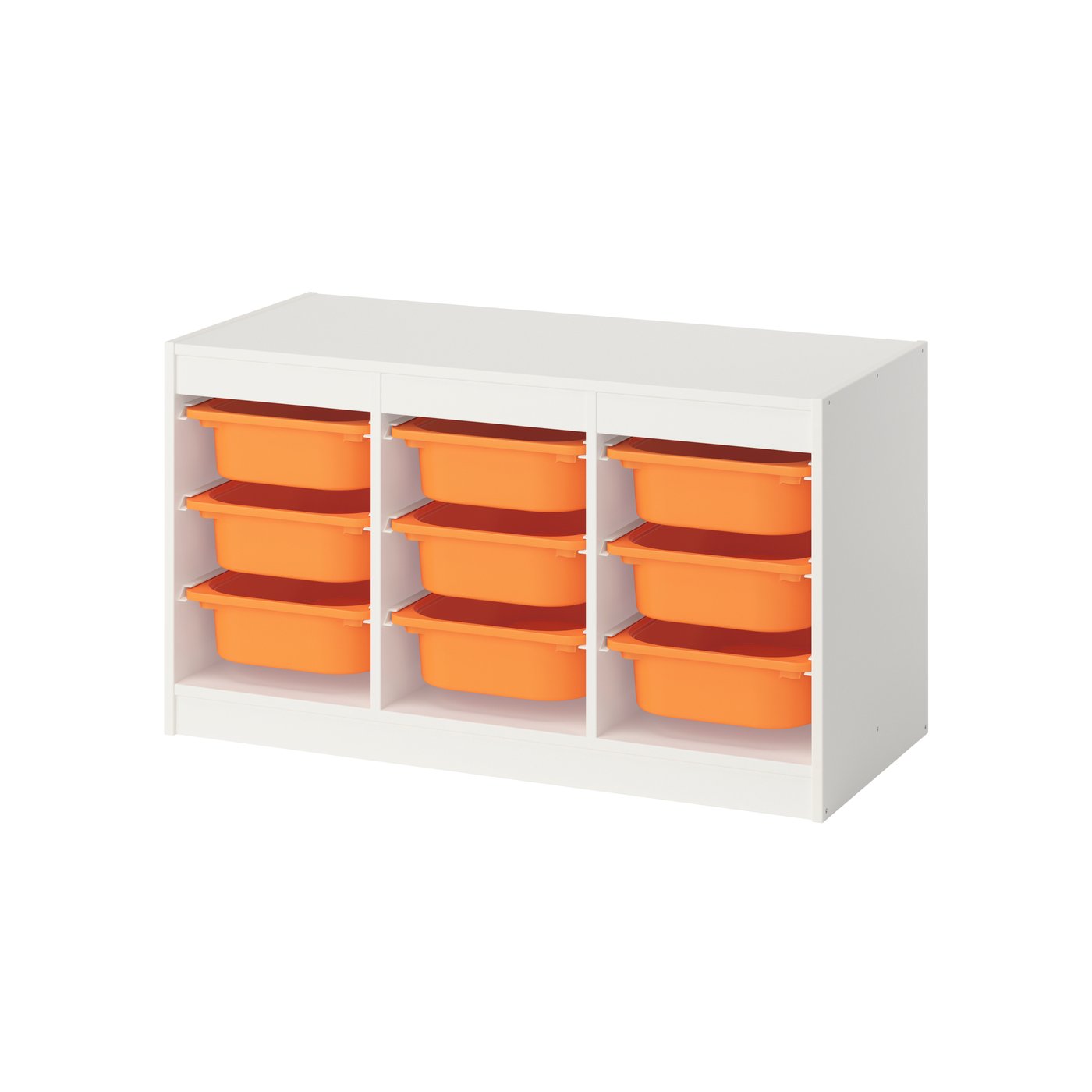 IKEA - TROFAST säilytyskokonaisuus+laatikot, valkoinen/vaaleanoranssi