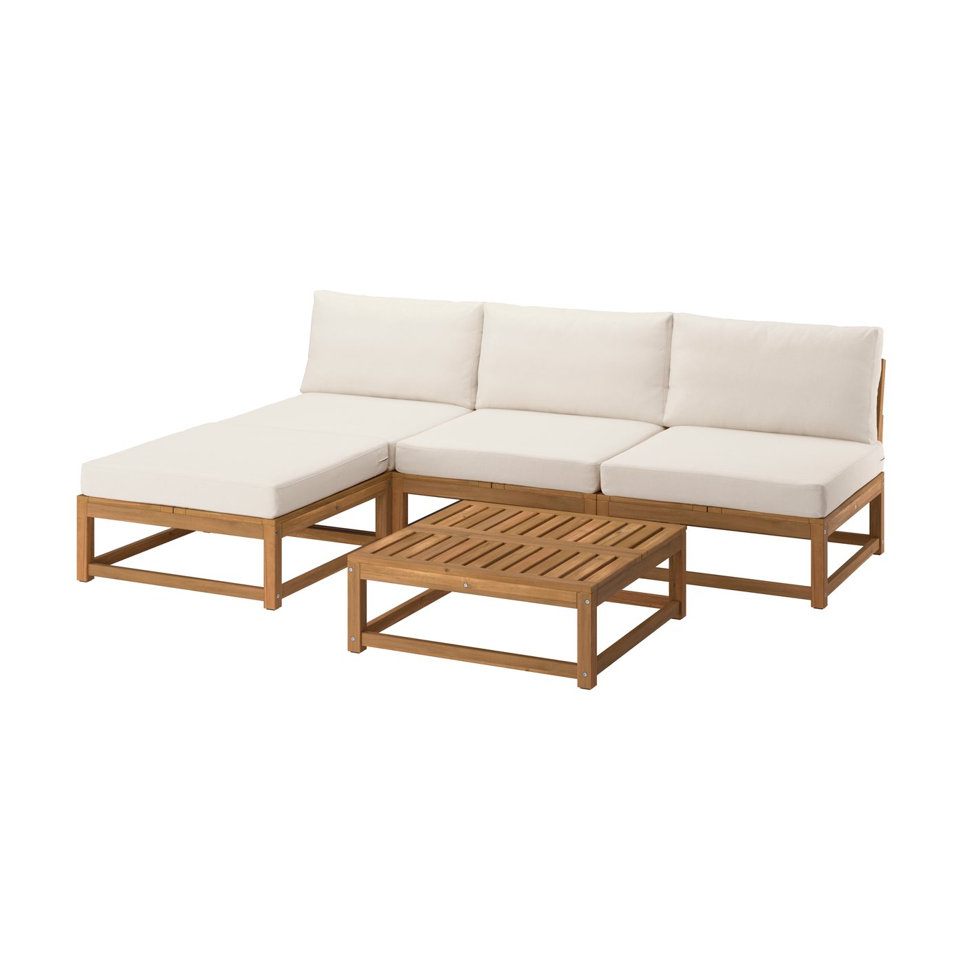 IKEA - NÄMMARÖ 3:n istuttava sohva + divaani, ulkokäyttöön vaaleanruskeaksi petsattu/Frösön/Duvholmen beige, 80x80 cm\77x56 cm\80x44 cm\80x80 cm\80x44 cm\81x81 cm