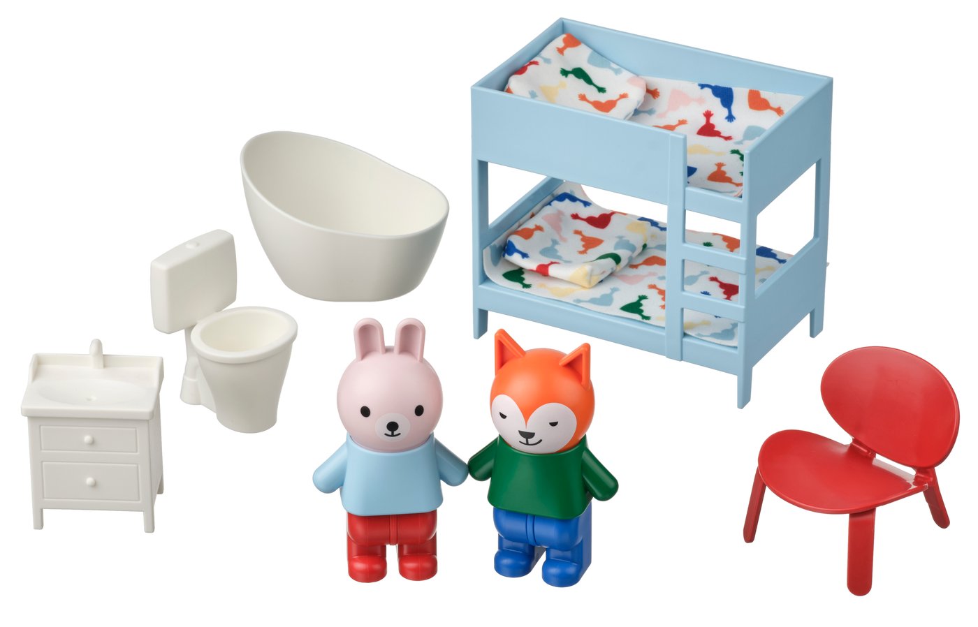 IKEA - HUSET nukkekodin kalusteet ja hahmot, makuuhuone/kylpyhuone monivärinen