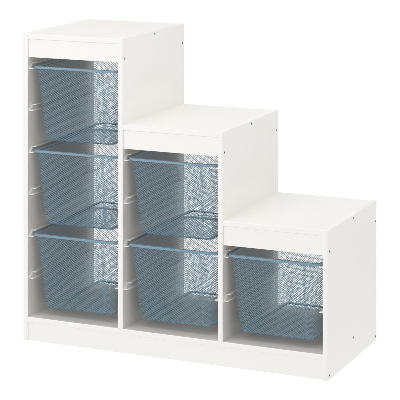 IKEA - TROFAST säilytyskokonaisuus+laatikot, valkoinen/harmaansininen