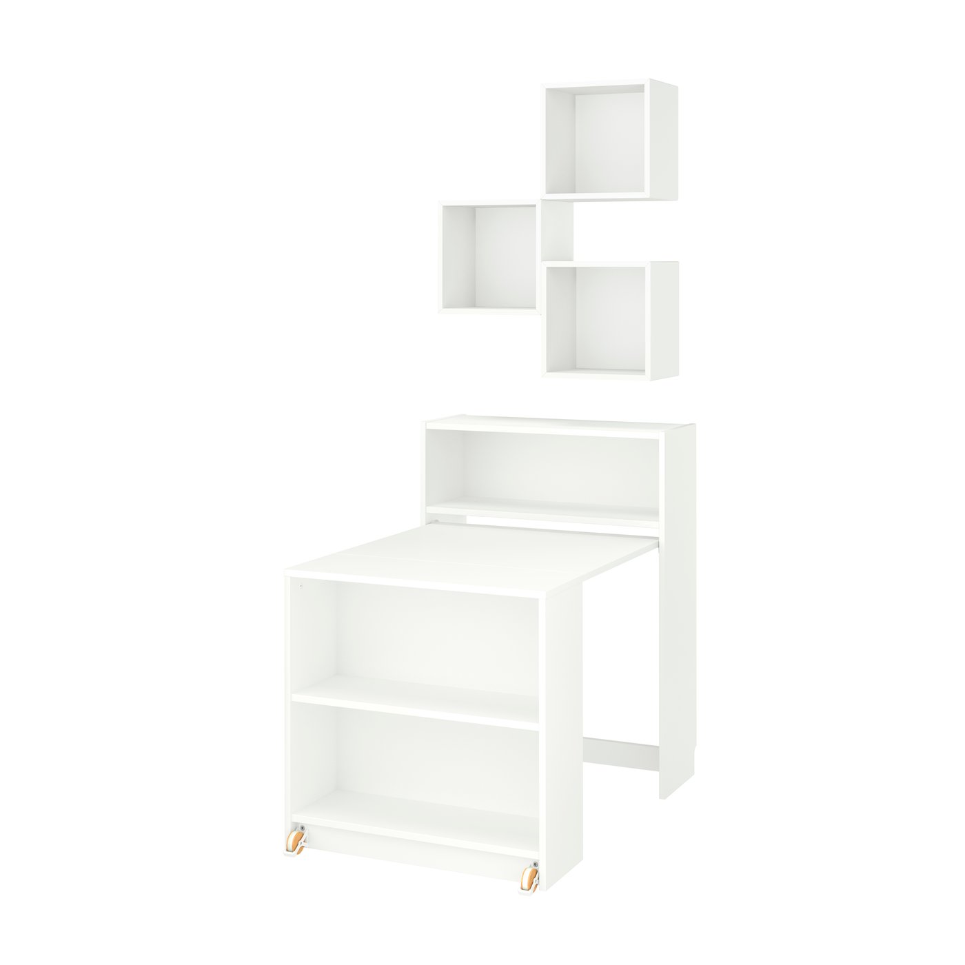 IKEA - BILLY / EKET kirjahyllykokonaisuus + taittopöytä, valkoinen