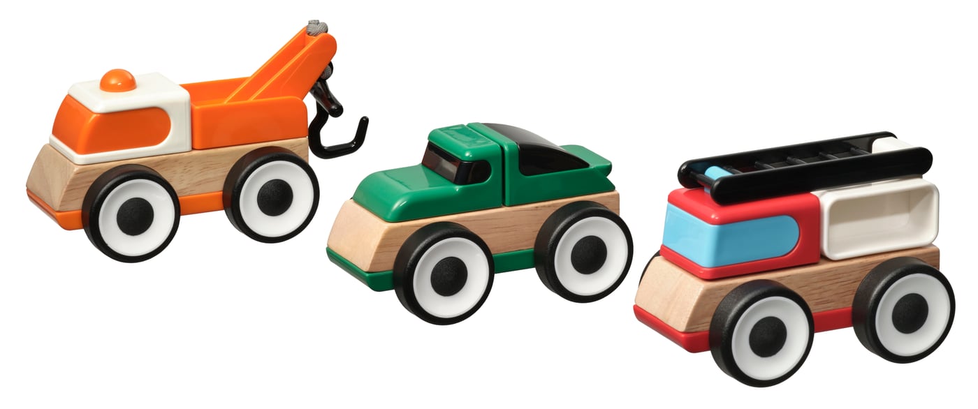 IKEA - LILLABO ajoneuvosetti, 3 osaa, paloauto urheiluauto/hinausauto monivärinen