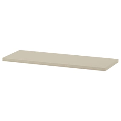 BERGSHULT-seinähylly. Yksinkertainen muotoilu, viistetty/sileä reuna, beige väri, lastulevymateriaali.