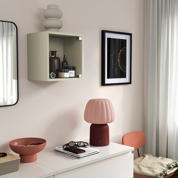 EKET Seinäkaappi + vitriiniovi, beige, 35x25x35 cm