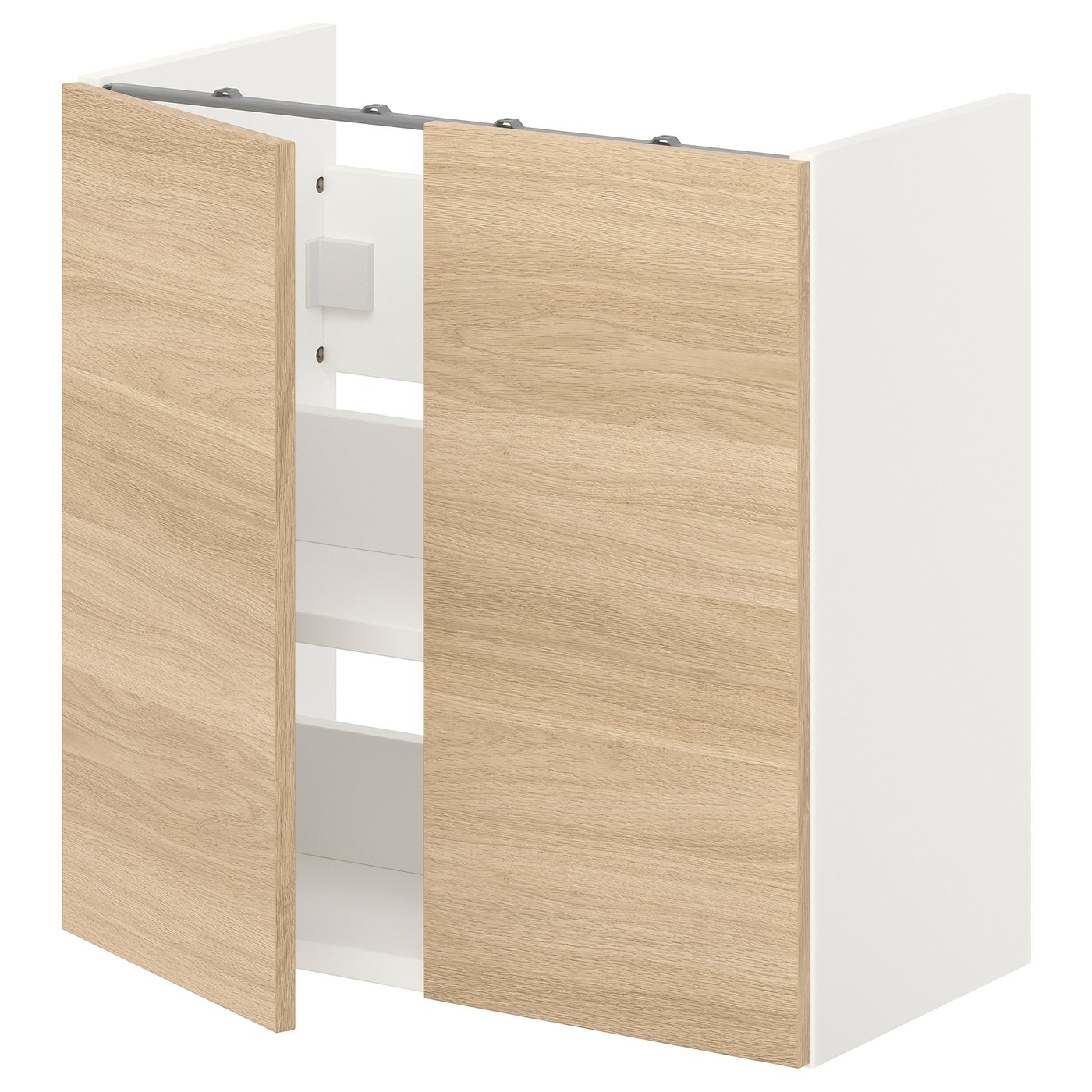 IKEA - ENHET pöytäkp pesual + hy/ovet, valkoinen/tammikuvio, 60x32x60 cm